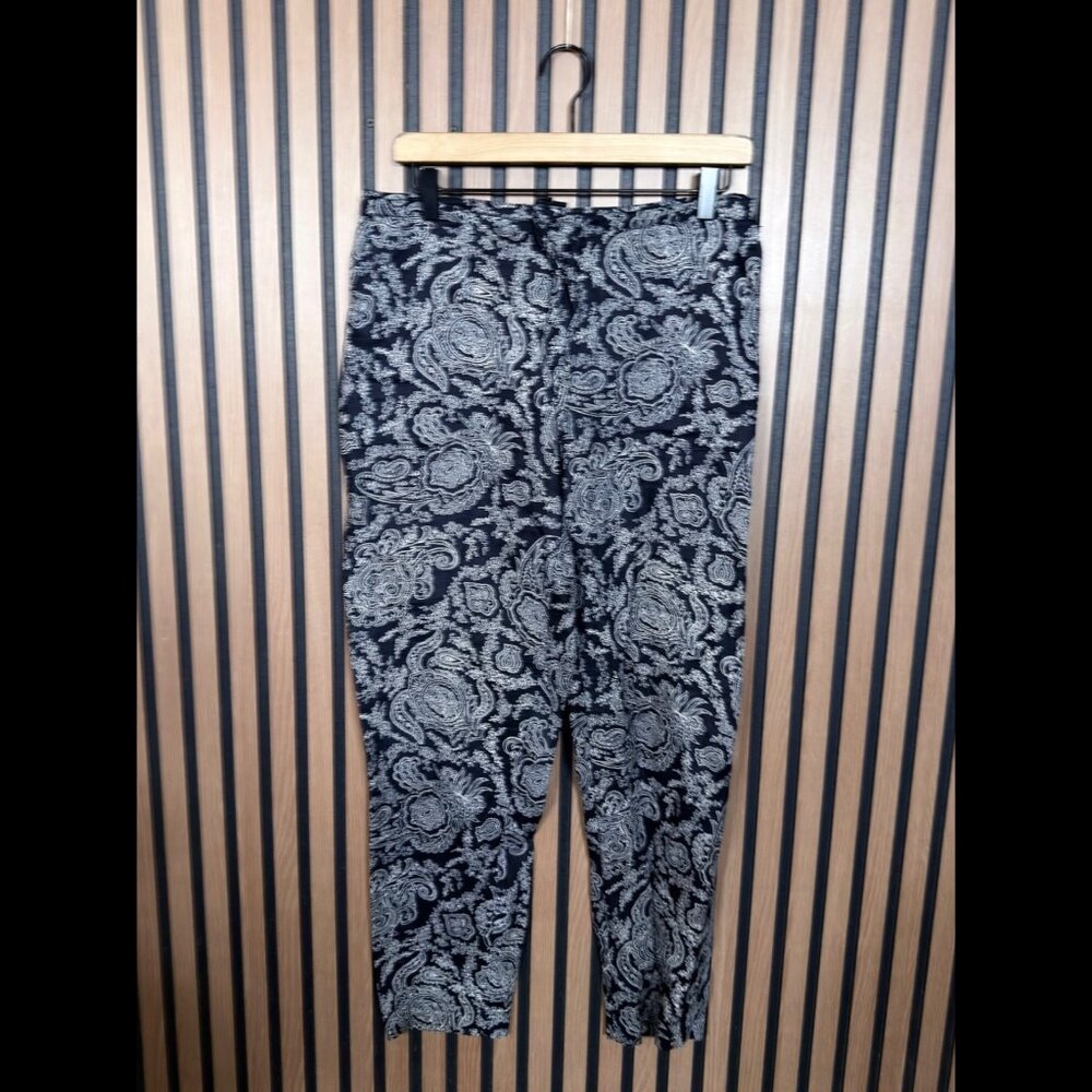Theory Pants Medium Womens Blue Paisley High Rise Ankle